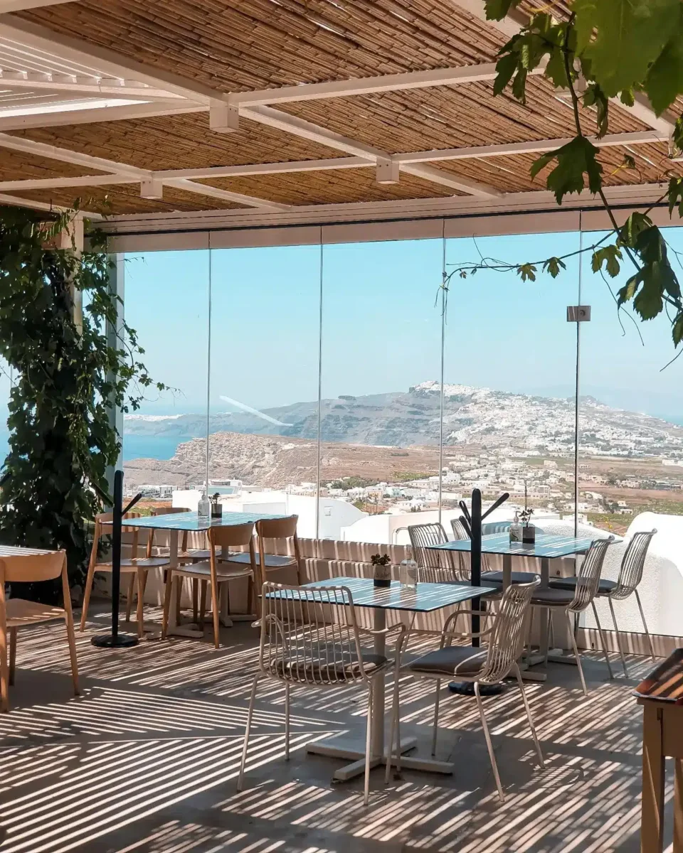 pyrgos restaurant with amazing terrace overlooking the caldera for sunset
