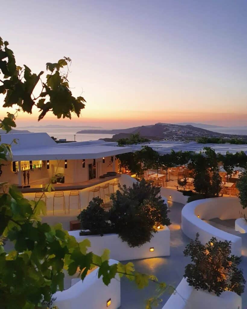 Pyrgos restaurant in Pyrgos sunset view santorini