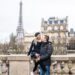 couple in paris before eiffel tower