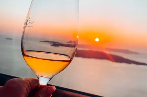 Santorini sunset and wine glass