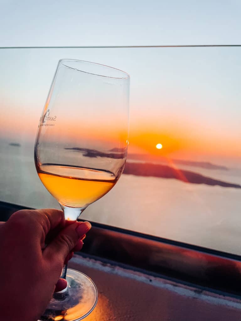 Santo wines winery santorini sunset