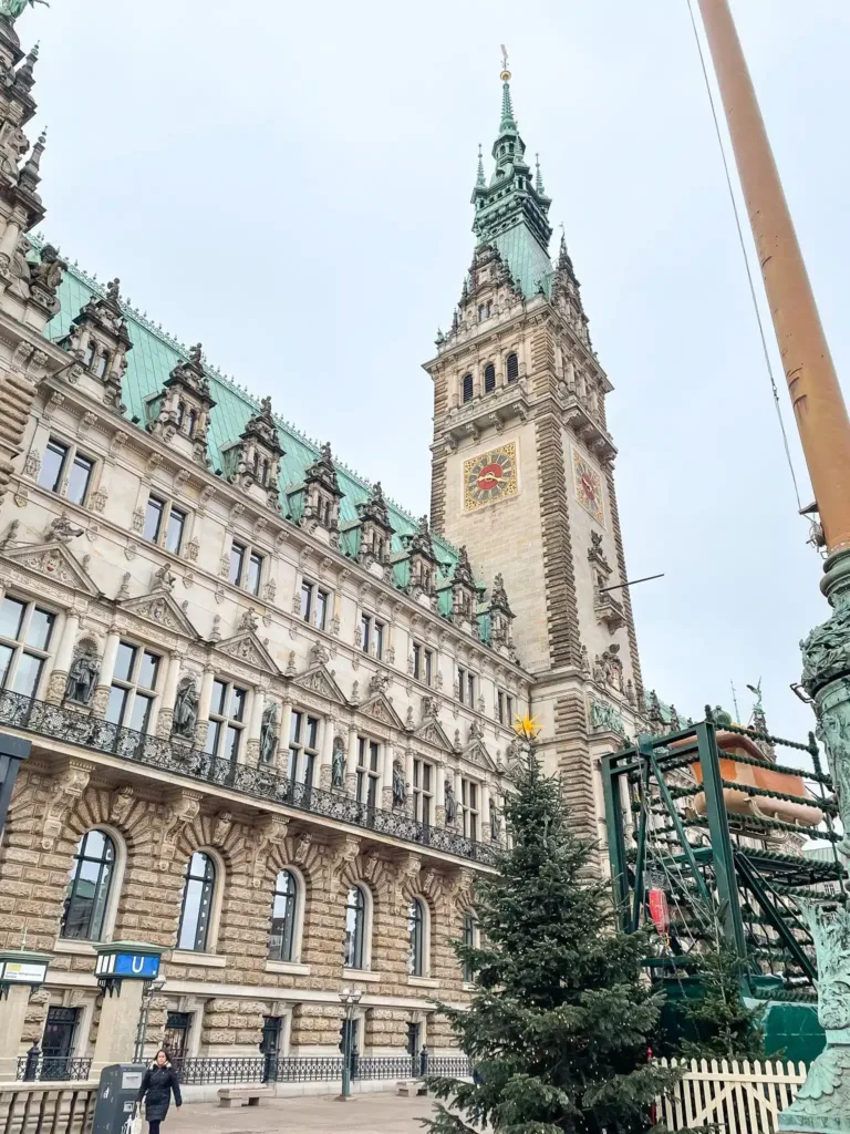Hamburg town hall with christmas trees