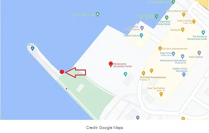 Map of where to find the shuttle to the flamingos of Aruba