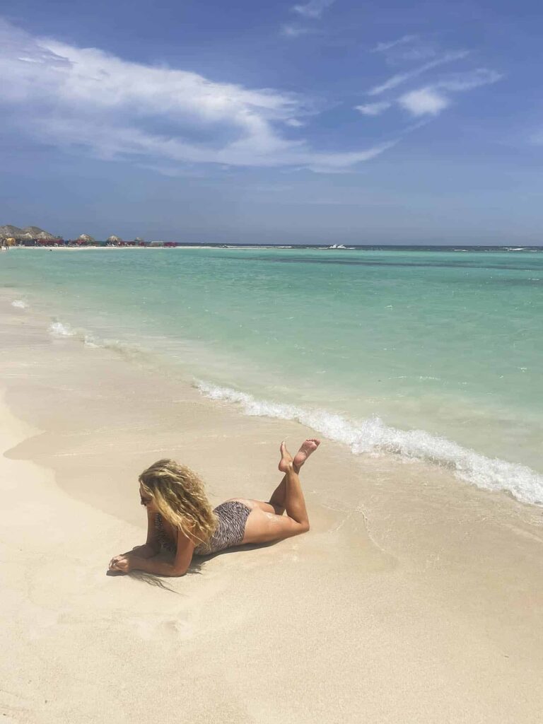 Baby Beach Aruba with blonde girl 