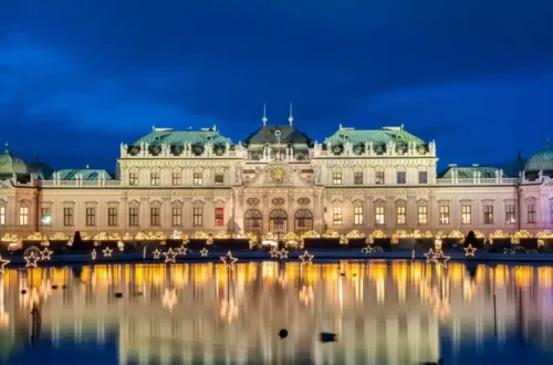 Belvedere in Vienna at Christmas with decorations