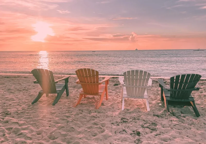 aruba chairs colorful at sunset