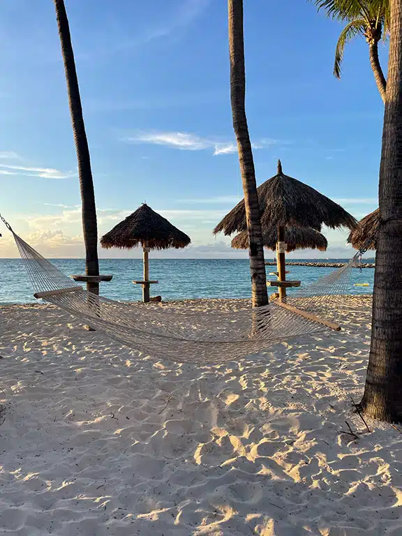 Beach with hammock in Aruba at Resort