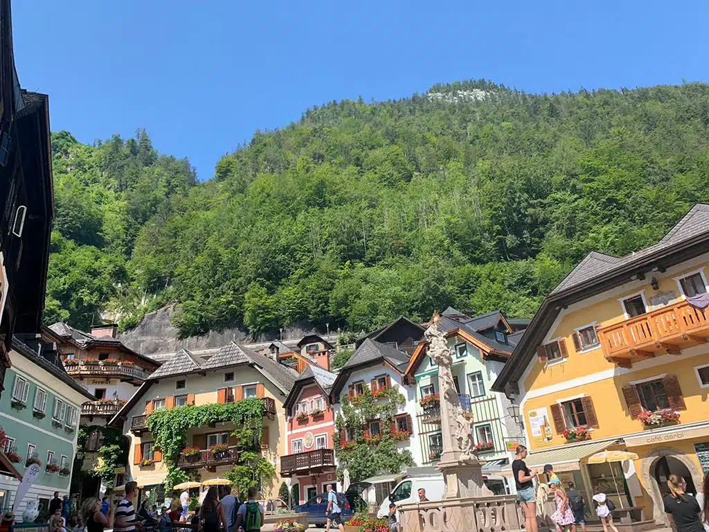 Typical Hallstatt houses right below the steep mountainside