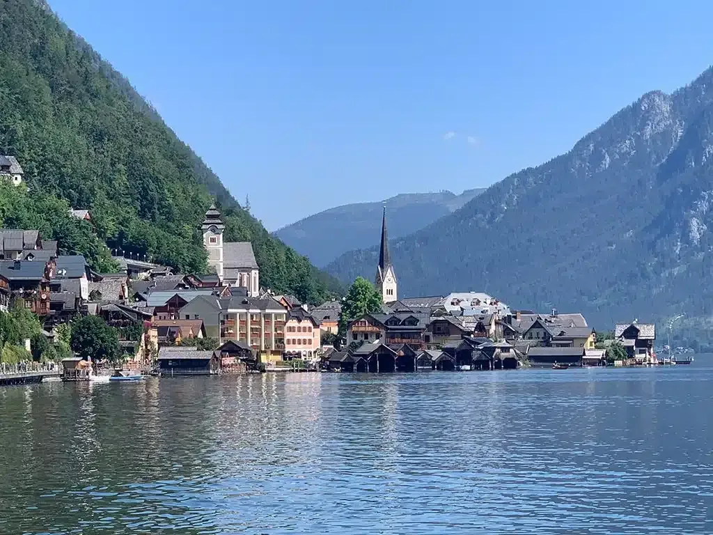 Lake Hallstatt in summer scenic picture perfect view of the village