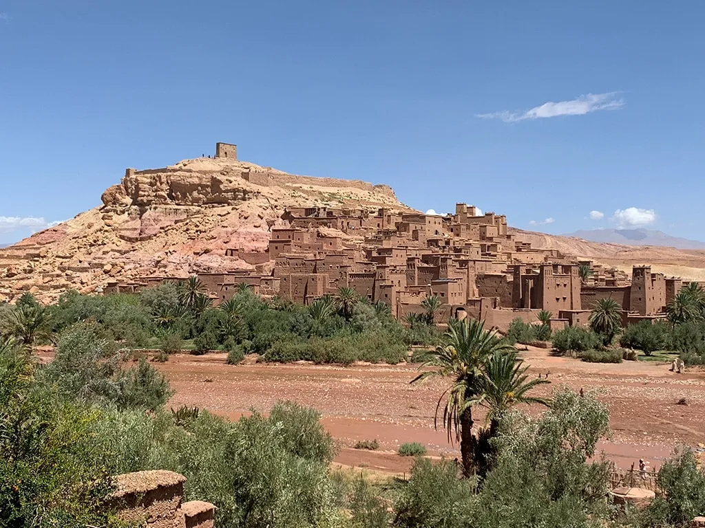 Traditional Moroccan Berber city in the middle of the desert perched on a hill