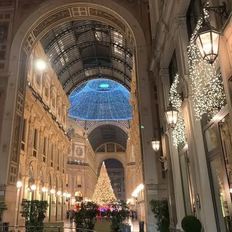 Galleria Vittorio Emmanuele in Milan beautifully lit in the evening