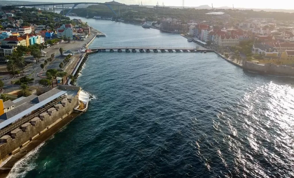 Sint Anna bay in curacao with two bridges 