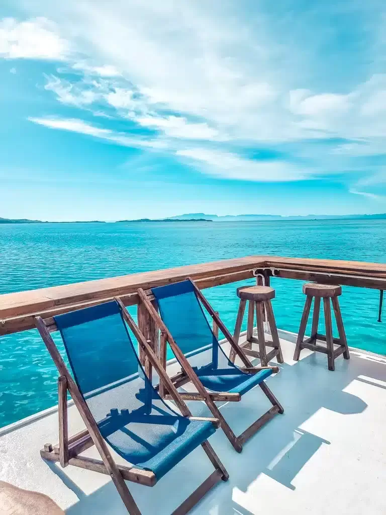 terrace of hotel in fiji amazing blue water 