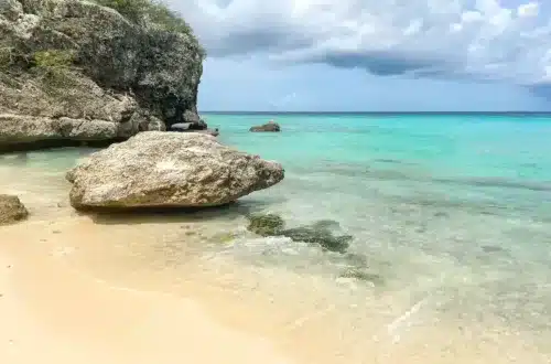Curacao amazing blue water on white sandy beach of Kleine Knip