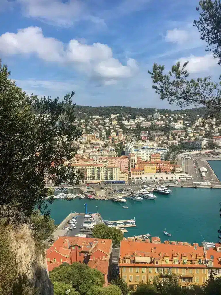 View of the old port in Nice France with lots of yachts in the port 