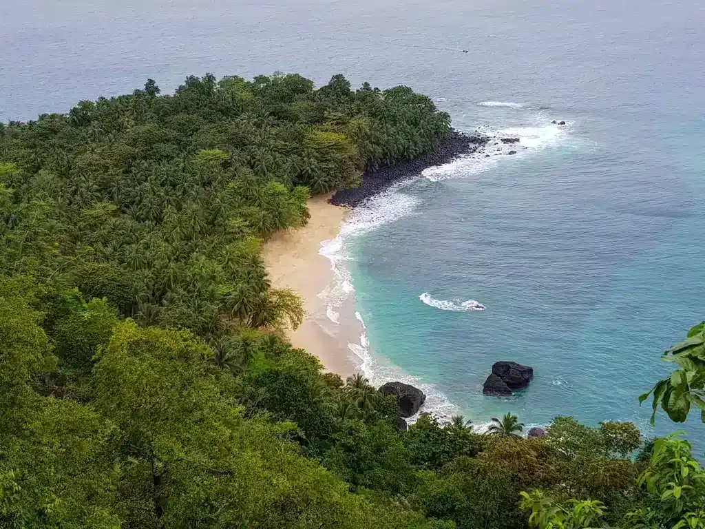 drone shot from Praia Banana, Sao Trope and Principe