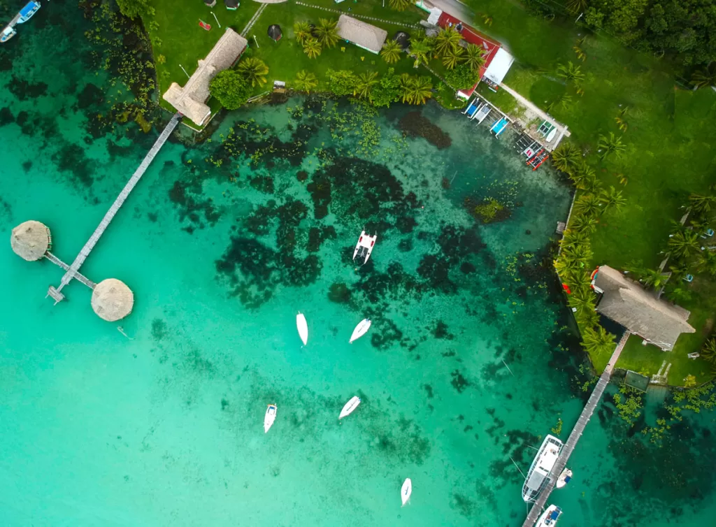 shot of ocean in bacalar mexico from above