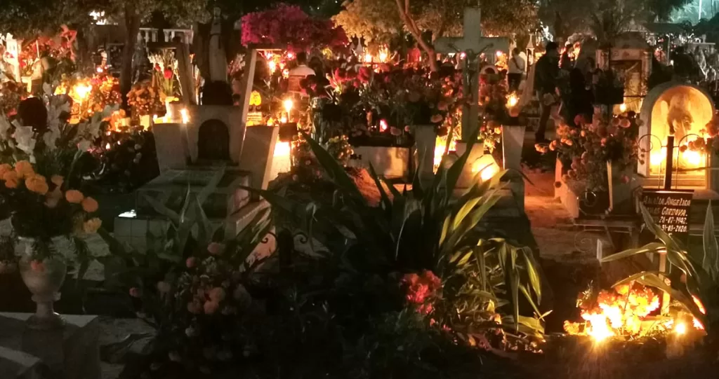 day of the dead cemetery decorated in oaxaca