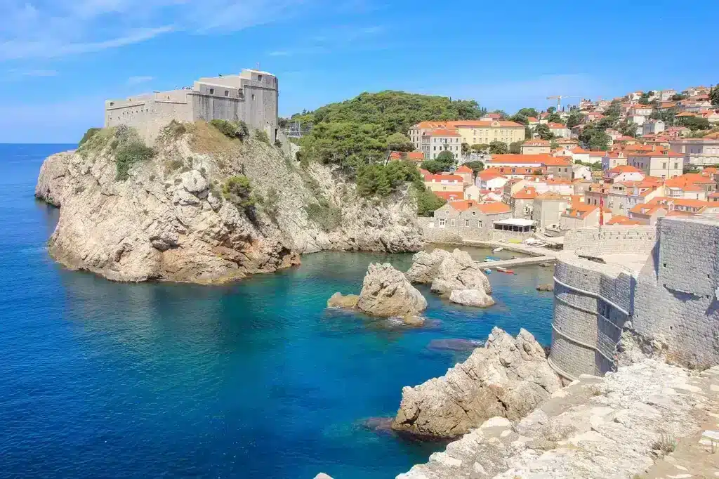 Picture of Dubrovnik houses and city wall and ocean 