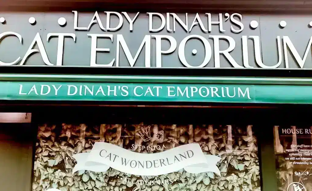 Picture of a facade of a cafe called Lady Dinahs Cat Emporium London 
