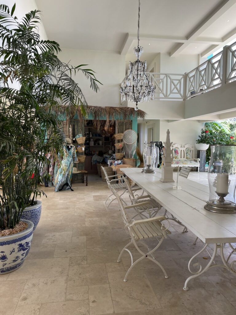 Ocean Breeze Boutique Hotel in Bonaire Lobby with ocean decor and small boho shop