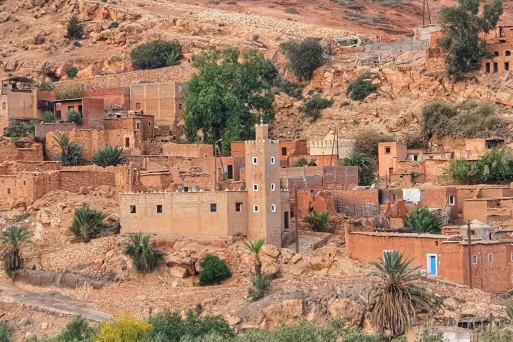 city in morocco on the mountain with brown houses