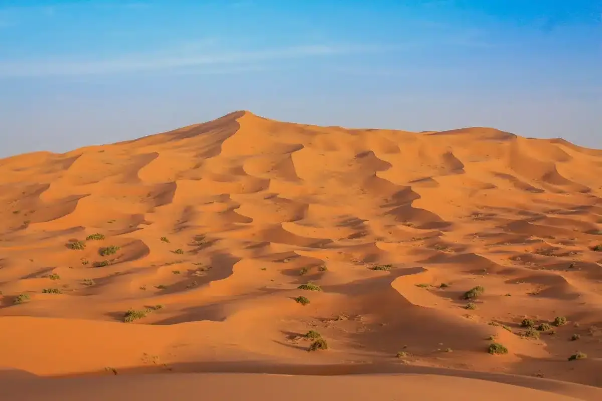 Picture of the desert with lots of brown sand and blue sky