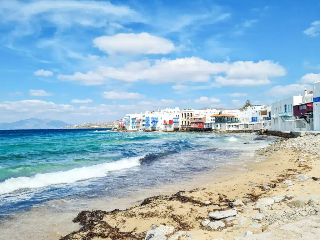 Picture of Little Venice in Mykonos with white houses 