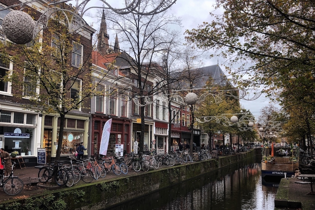 historic city center and gracht in Delft perfect weekend getaway from Amsterdam