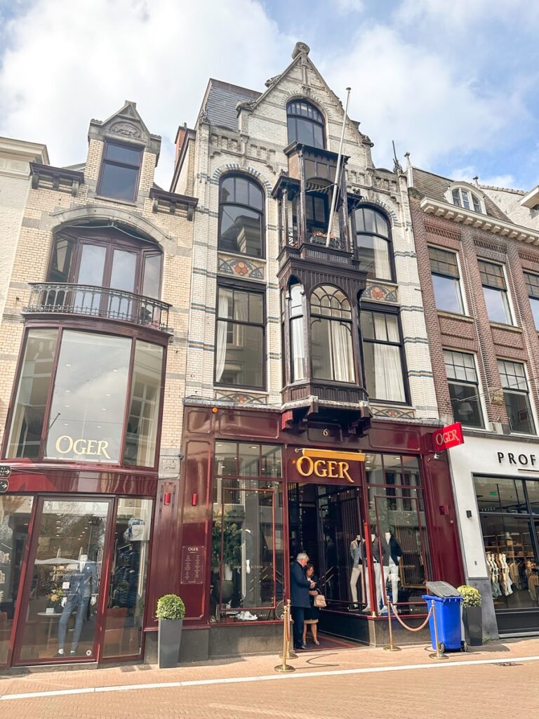 beautiful shopping street in the city center of the hague