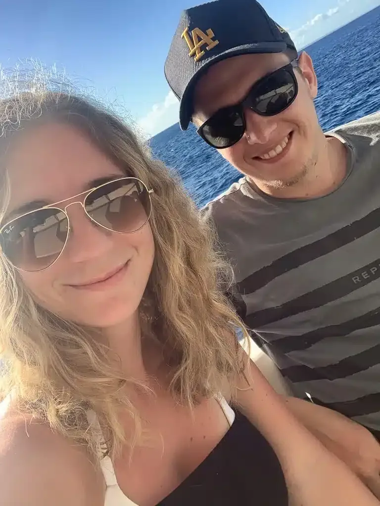 the author and her husband on a yach in klein curacao