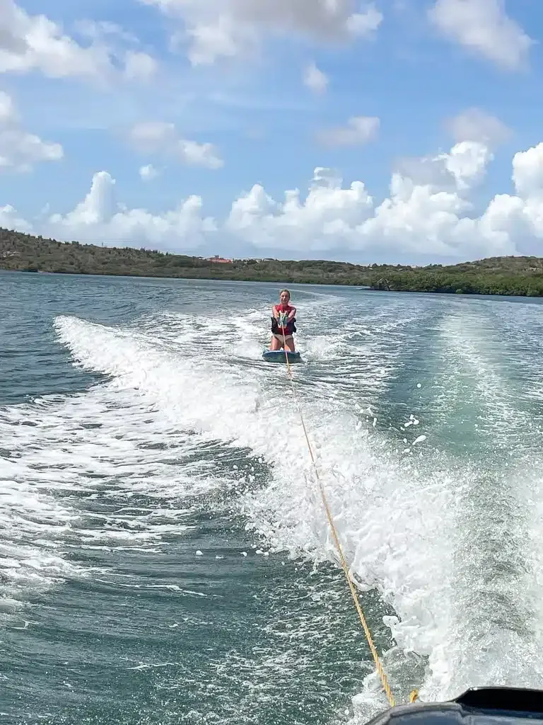 the author wakeboarding on a private tour in curacao