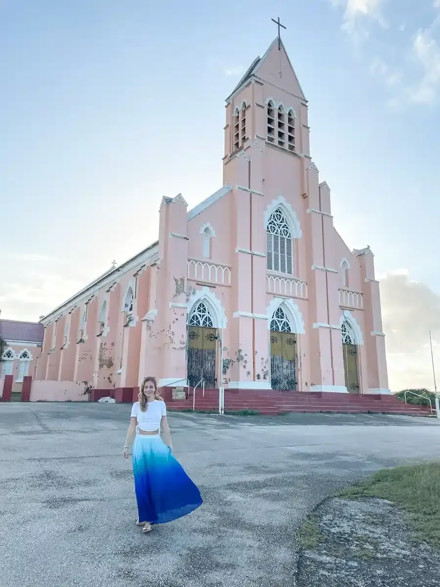 the author in front of church on private curacao tour 