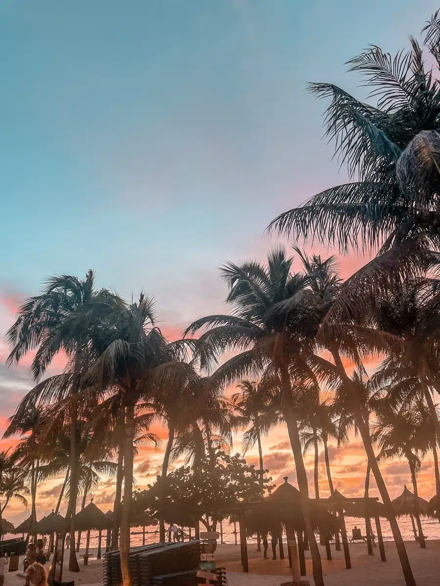 beautiful sunset in aruba at palm beach