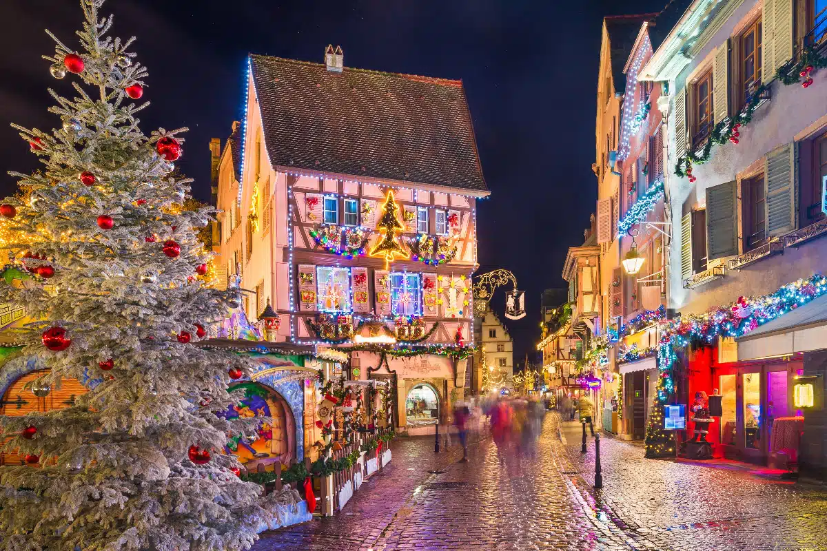 christmas in colmar with beautiful half-timbered house and christmas decoration everywhere 