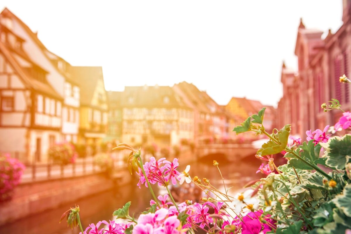 colmar in spring at sunset