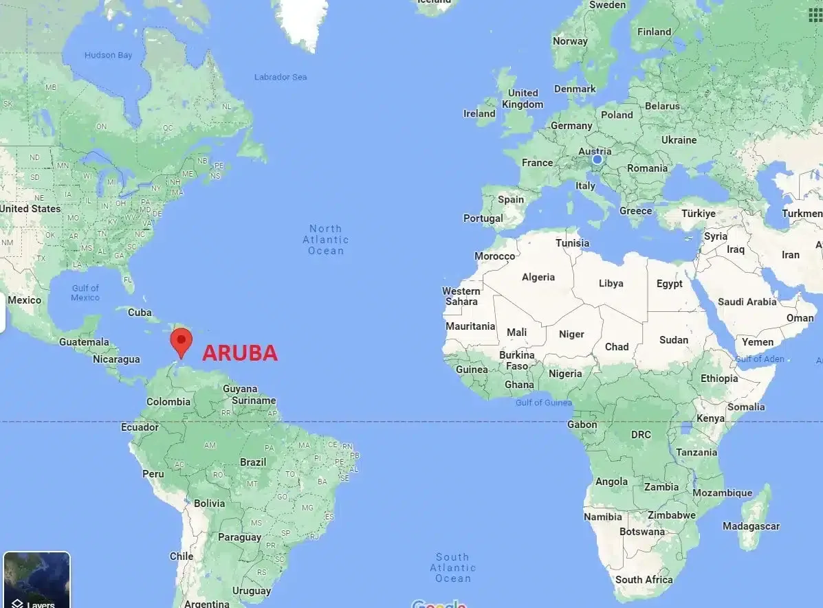 aruba on a world map clearly located near venezuela showing aruba near south america 