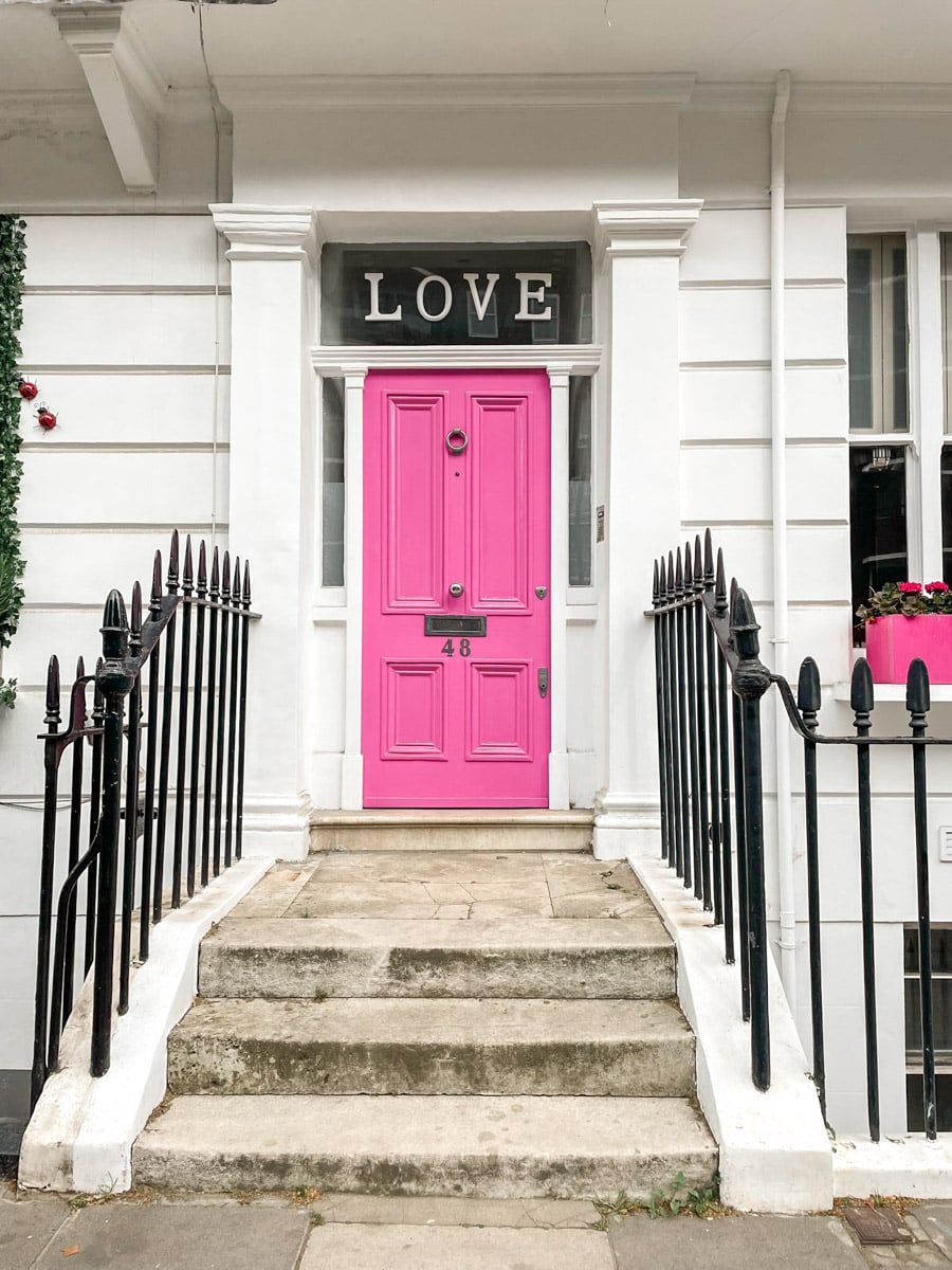 cute pink door with love written over it