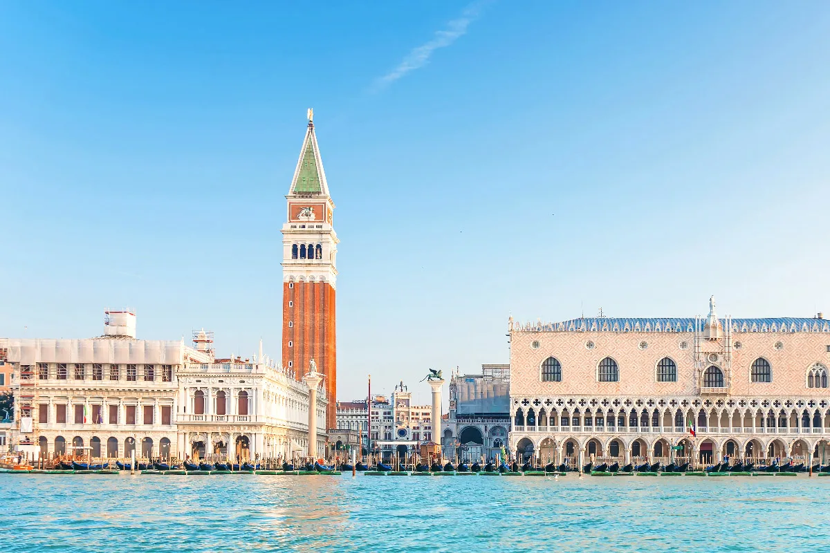 campanile of venice with picture of the lagoon in front