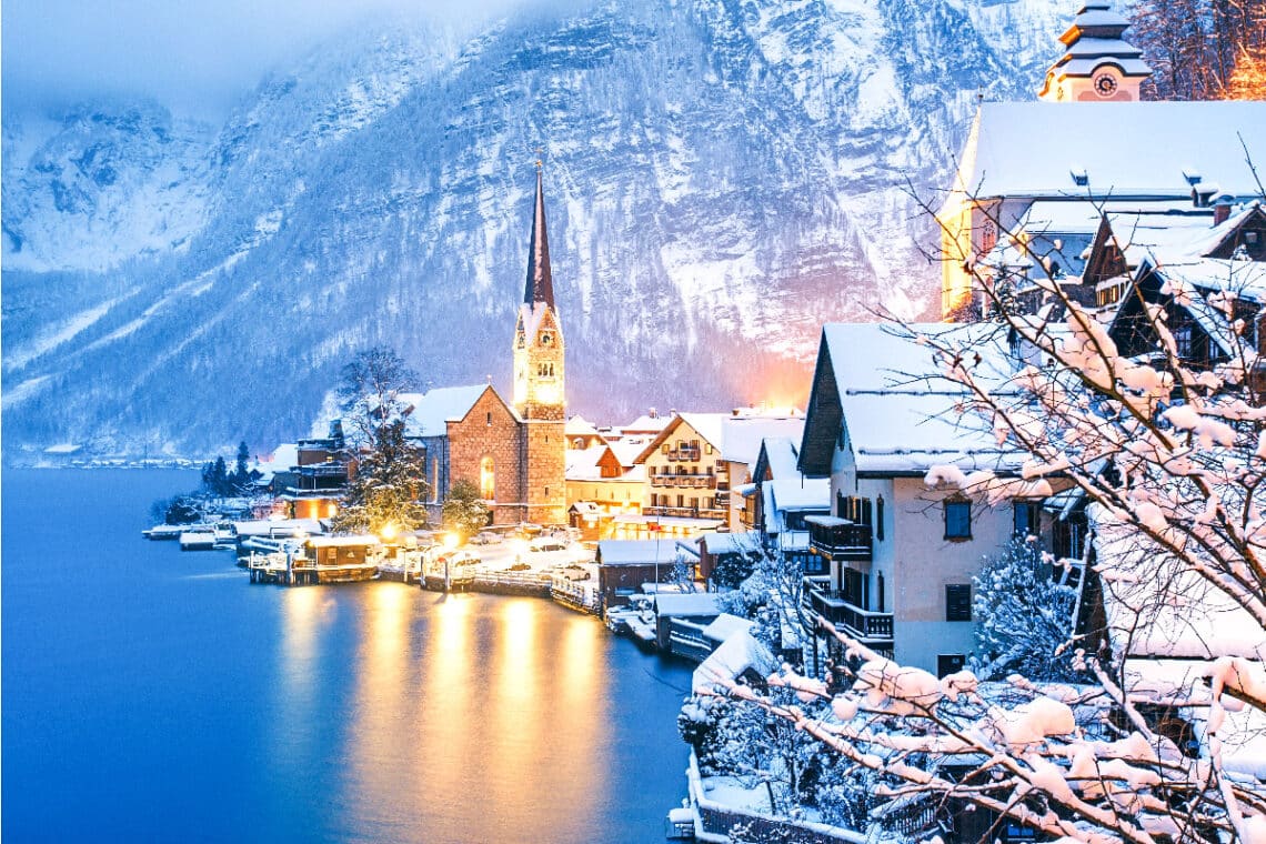 scenic picture of hallstatt in winter