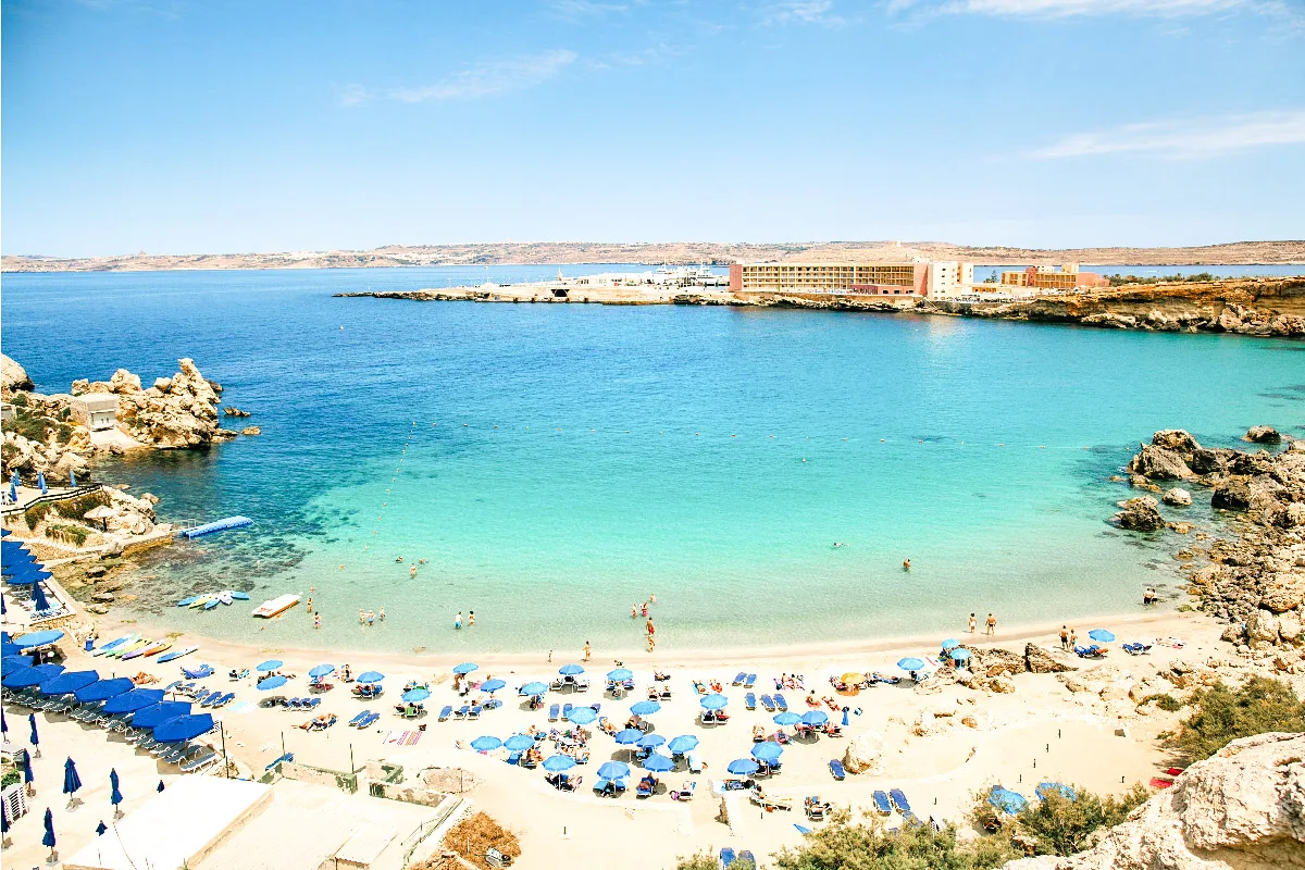 beautiful blue sandy beach in malta