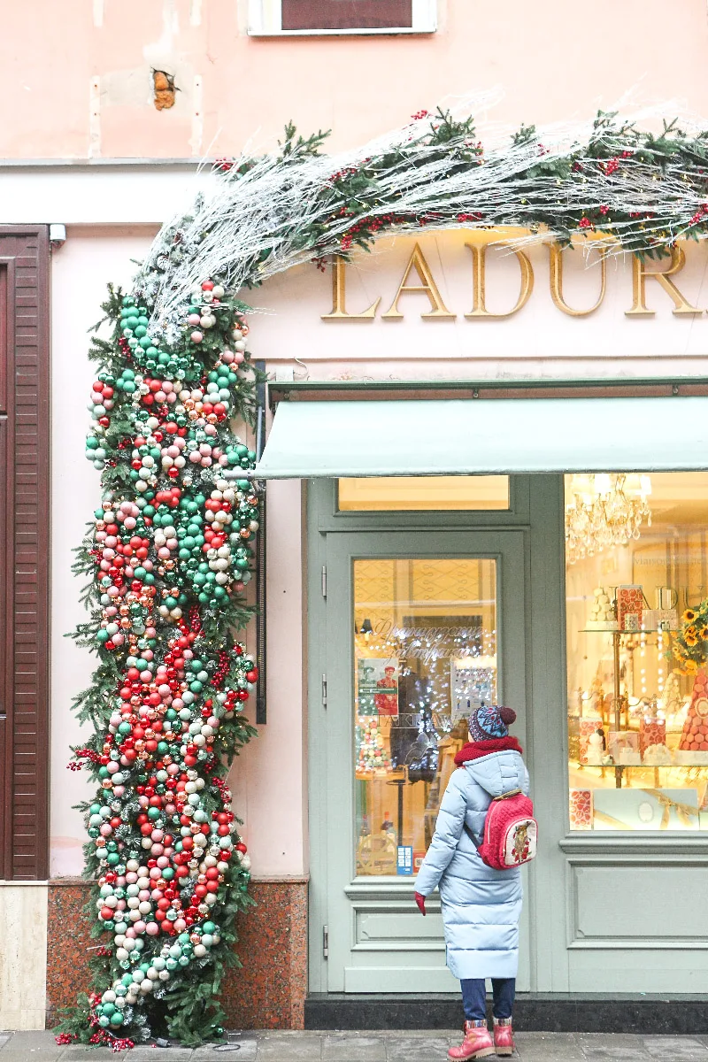 famous laduree storefront with cute christmas decorations