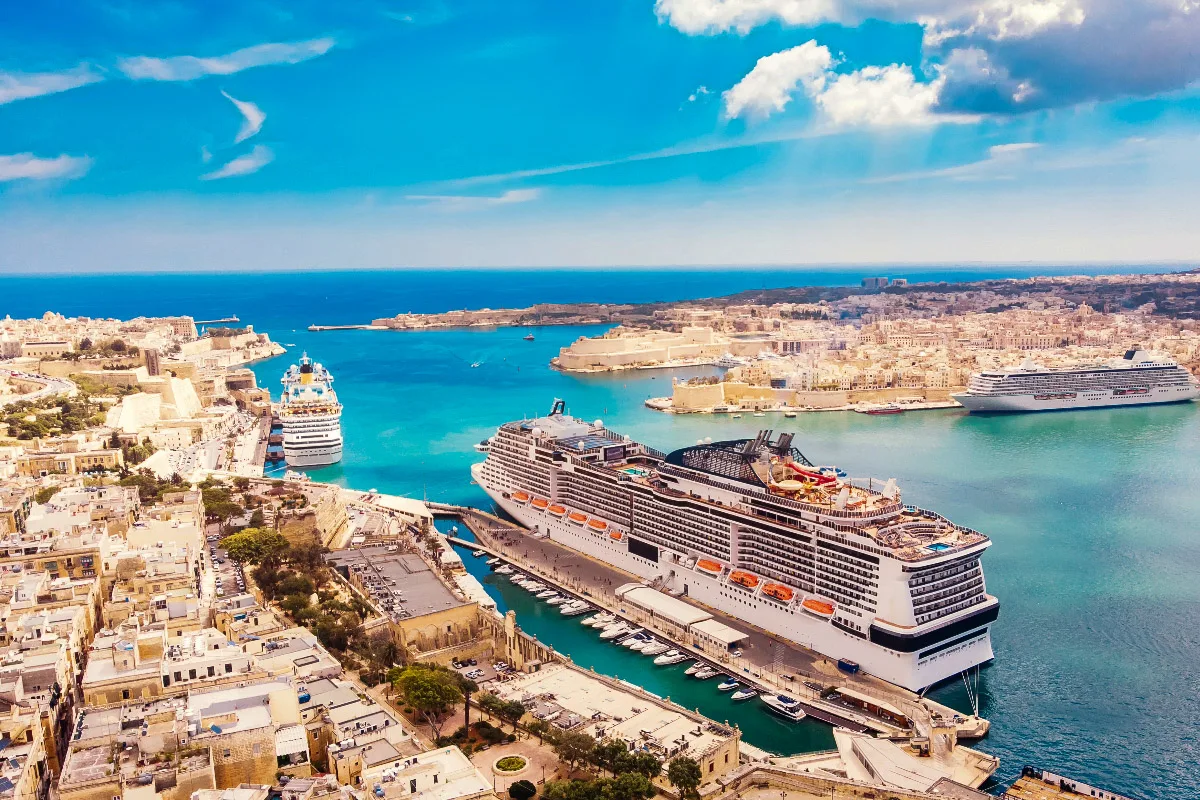 picture showing the Valletta Cruise port with a big MSC cruise liner docked on the valletta waterfront