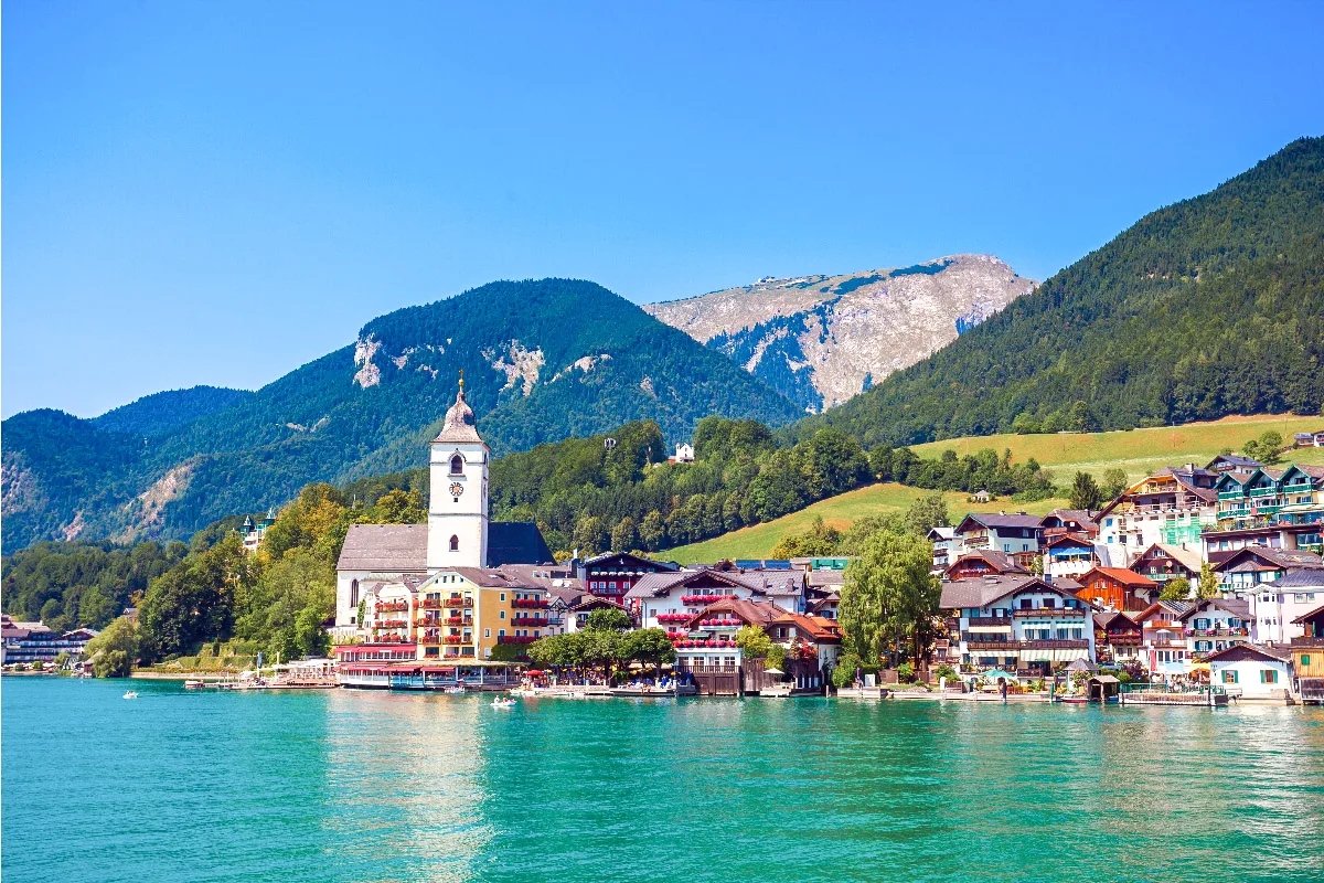 scenic town on a lake in austria
