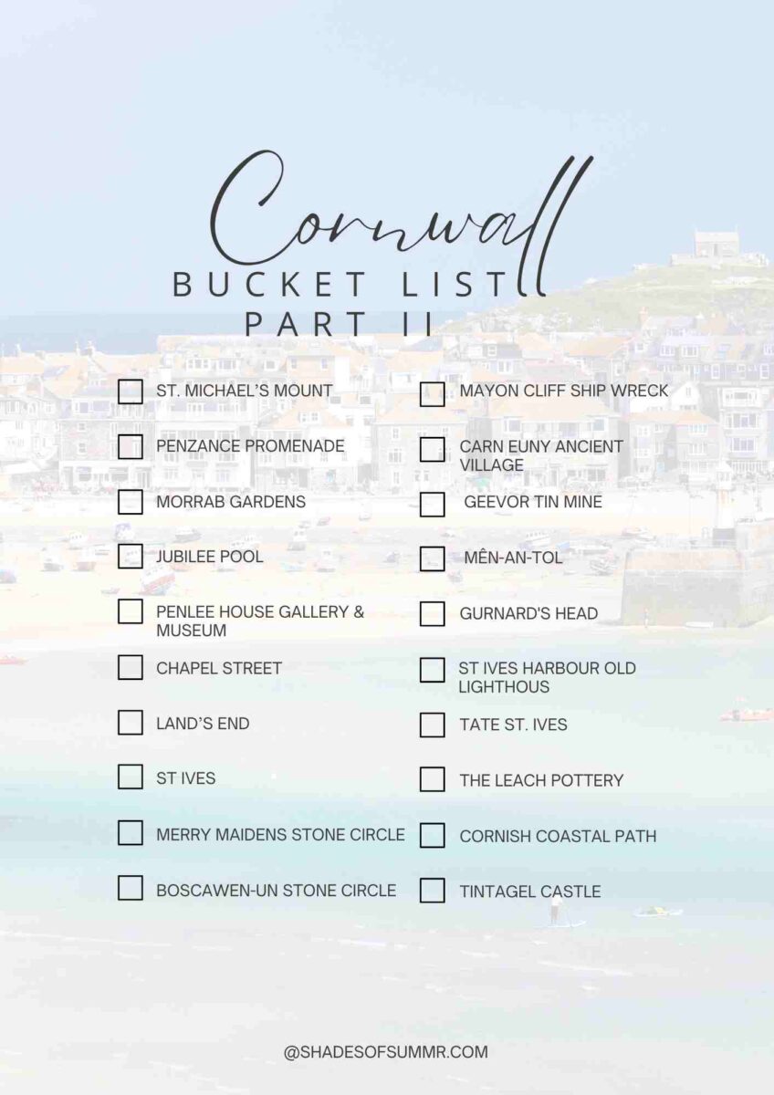cornwall bucket list with 20 attractions on a road trip in cornwall