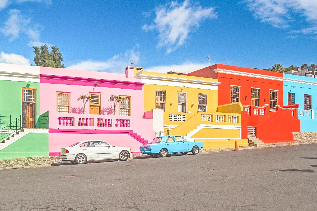 cute little houses in cheerful colors in bo kaap district 