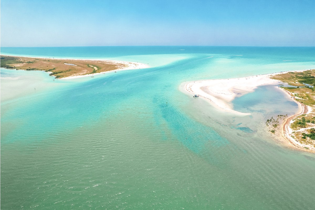stunning drone shot of caladesi island in clearwater beach florida
