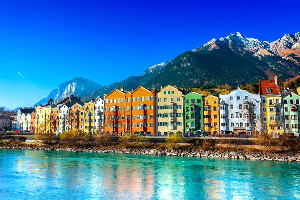 picture of innsbruck stunning row of houses with mountains in the background