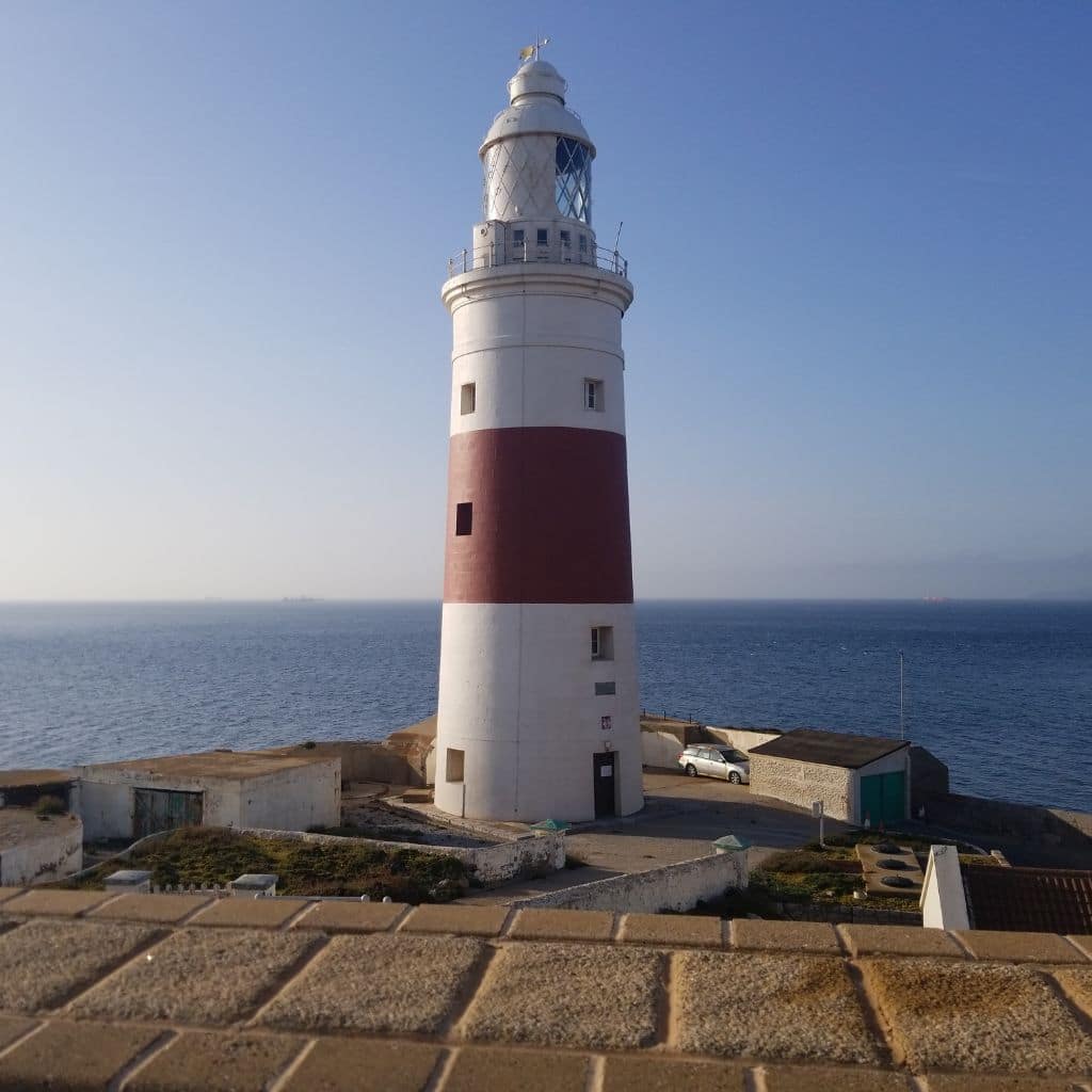 cute lighthouse at europa point in front of clear blue sky