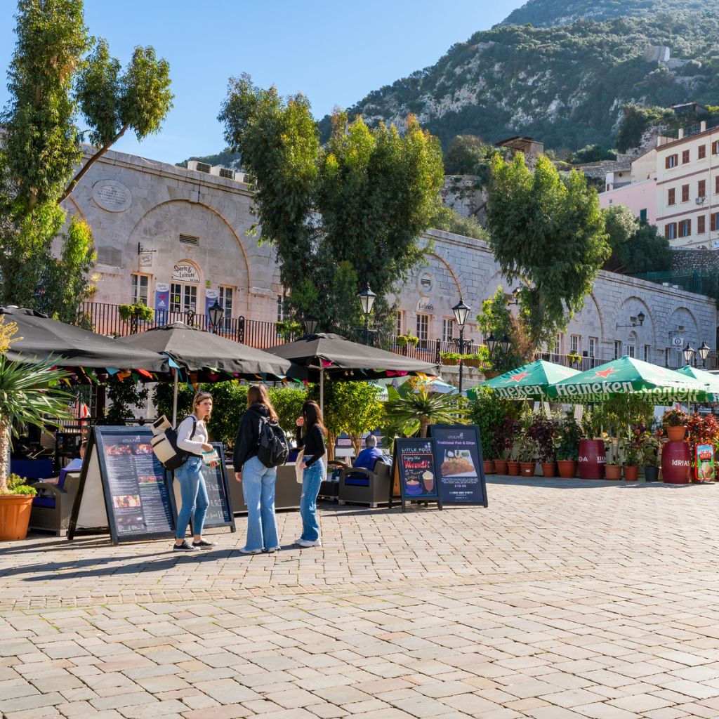 casemates square stunning city center of gibraltar with mountain in the background